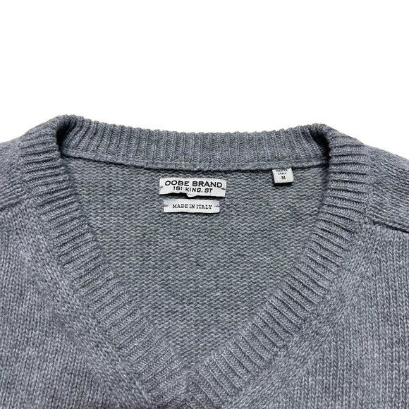 Oobe Brand Merino Wool V Neck Sweater Mens Medium Gray Italy Pullover Tight Knit - Picture 7 of 8
